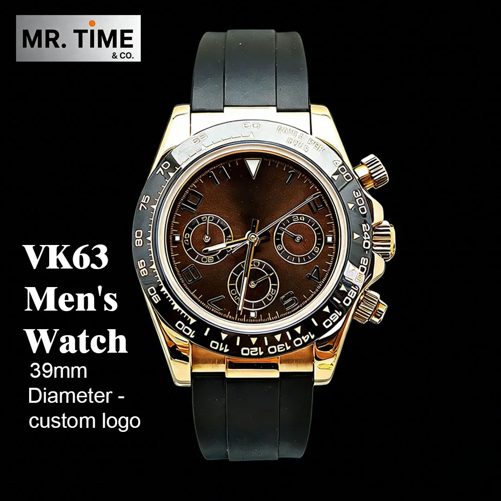VK63 Watch Men's Watch 39mm Watch Custom logo Men's Timing Quartz Movement Watch Sapphire Glass VK63 Movement Watch