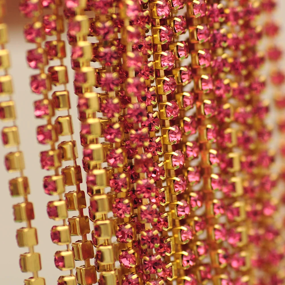 10m Goldboden Glitzer-Glas-Kristall-Strass-Kette zum Aufnähen für DIY-Schmuck, Näharbeiten und Bekleidungszubehör – Detail 13