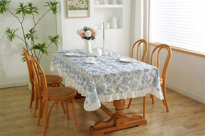 Katoen Celadon Ruffle Borduren Celadon rok Tafelkleed voor Thuis Dineren Koffie bruiloft Tafel Decor