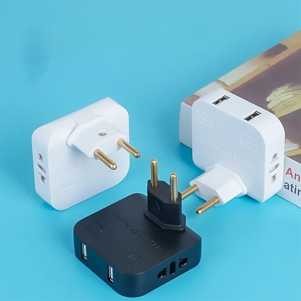 Enchufes de CA con enchufe europeo, convertidores de enchufe USB a UE 4 en 1, giratorios de 180 grados con 2 puertos USB, toma de corriente CA