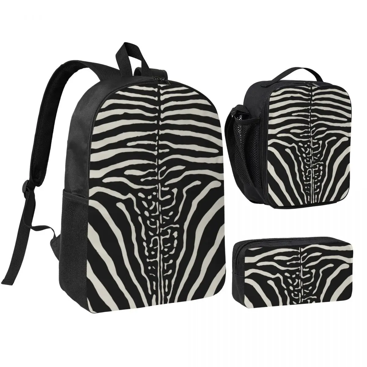 

Zebra Stripes Print Skin Hide Texture Backpack BookBag School Bag Laptop Shoulder Bags 3ps Insulated Lunch Bag Pencil Case