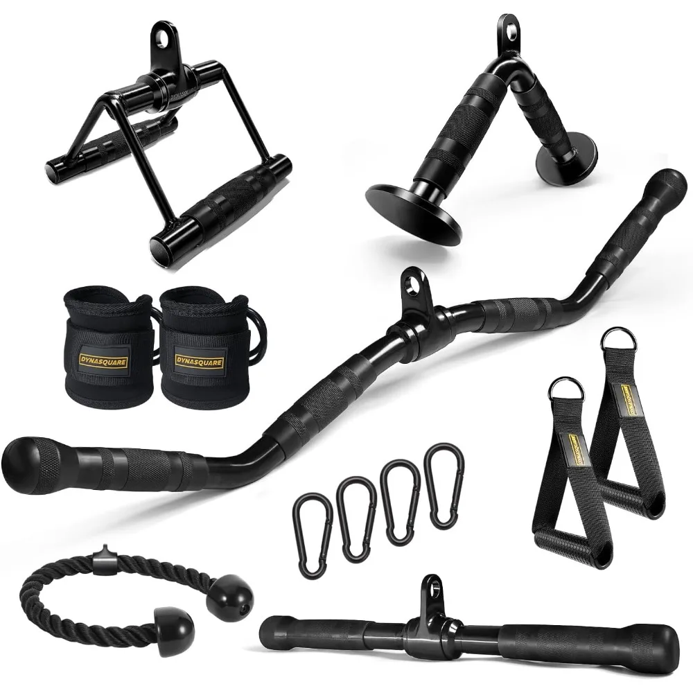 Combo de accesorios para cables de gimnasio en casa, 11 piezas que se adaptan a la mayoría de las máquinas, barras extraíbles/mango en V/cuerda para trípode para entrenamiento de cuerpo completo