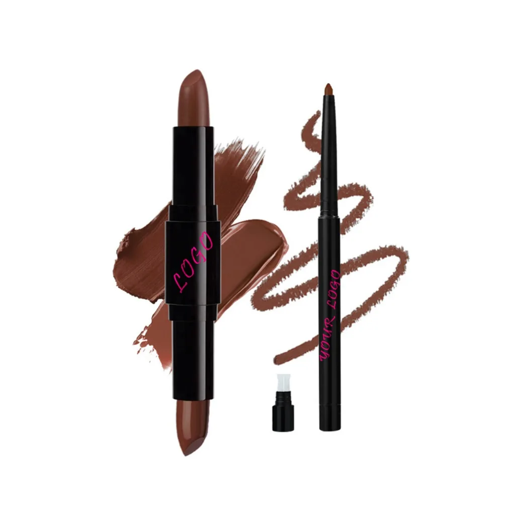 両端リップスティック＆ライナーセット ヴィーガンメイクアップ 卸売 プライベートラベル カスタムロゴ 長持ちマット仕上げ 韓国リップスティック