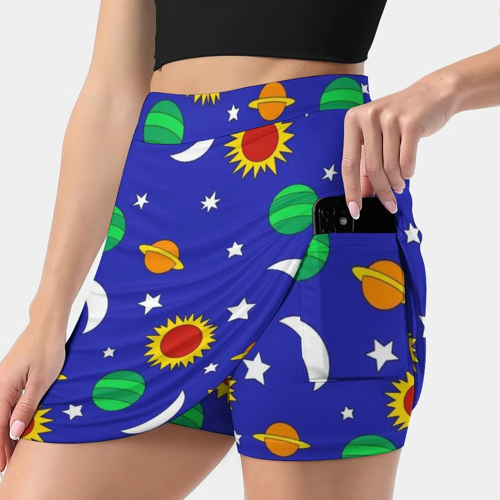 Được Váy Nữ Thể Thao Skort Váy Có Túi Thời Trang Phong Cách Hàn Quốc Váy 4Xl Váy Không Gian Hành Tinh Hành Tinh Sao Ngôi Sao mặt Trăng