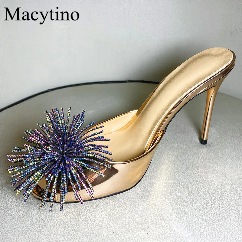 

Colorful Diamond Starry Decoration Ladies High-heeled Slippers Round Toe Stiletto Fashion Party High-heeled Slippers