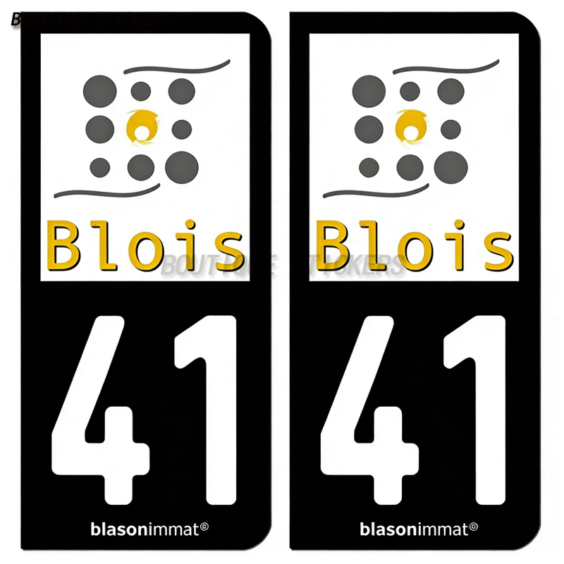 

2Pcs Autocollant plaque d'immatriculation française noir bleu41Blois-Agglo-Armoiries Autocollants imperméables de PVC de voiture