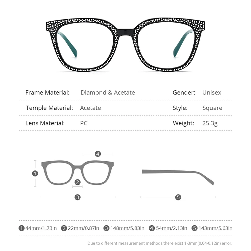 HEPIDEM – lunettes optiques à monture en acétate pour homme et femme, surdimensionnées, carrées, verres de Prescription avec diamants en Zircon