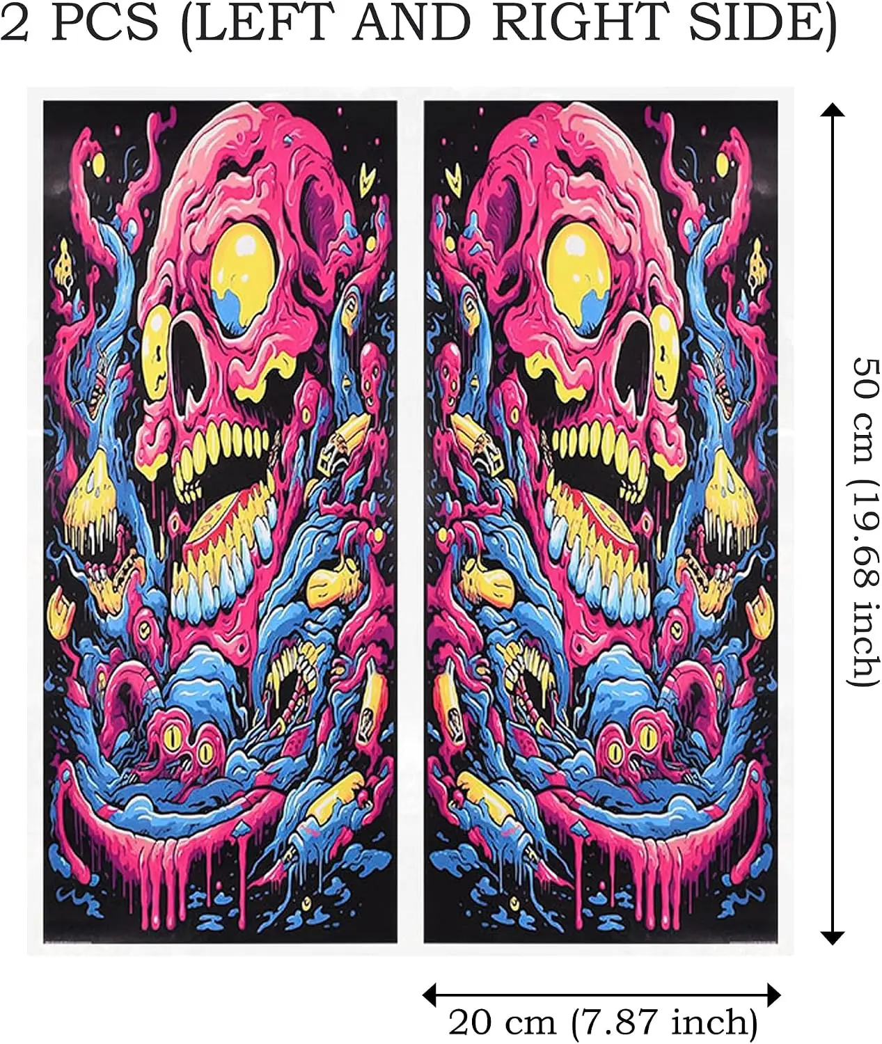 2 PCS Creative Skull Graphics B Pillar Sticker Decal HD Printed Car Center Pillar Stickers Personalized Vinyl Car Door Pillar De