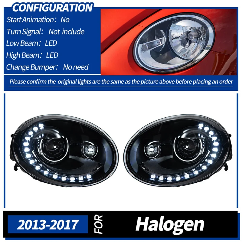 Suitable for 2013-2018 Volkswagen Beetle Assembly Modified LED Lens Headlight Daytime Running Turn Signal Light