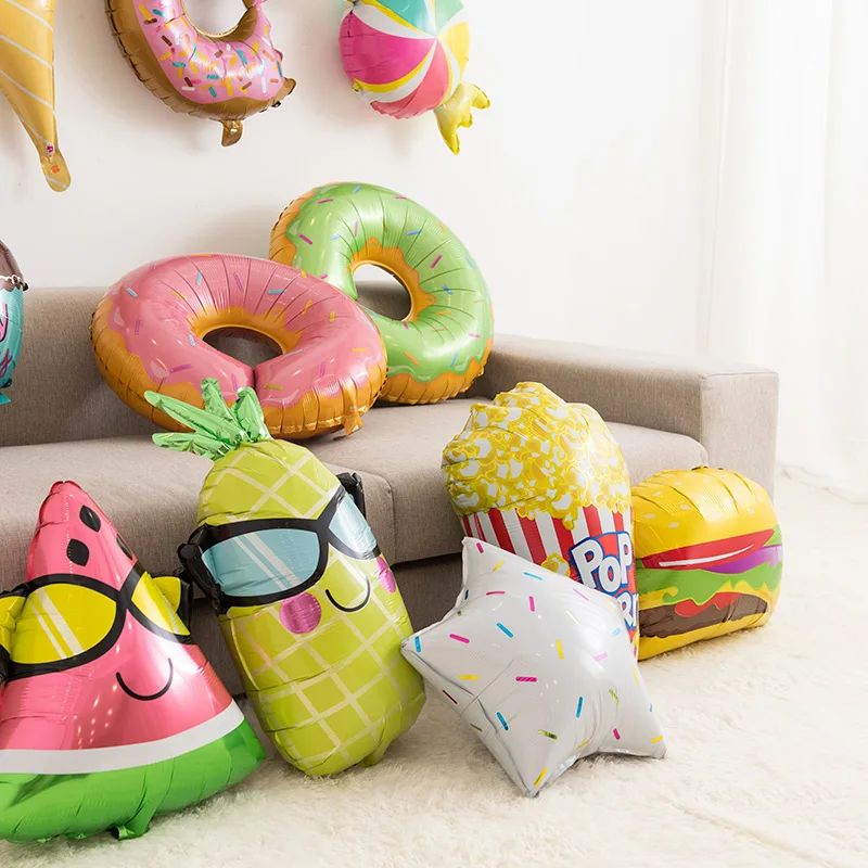 Cute Burger Donut Foil Balloon Colored Candy Ice Cream Popcorn, Helium Aluminum Balloon, Kids Baby Shower, Birthday Party Decors