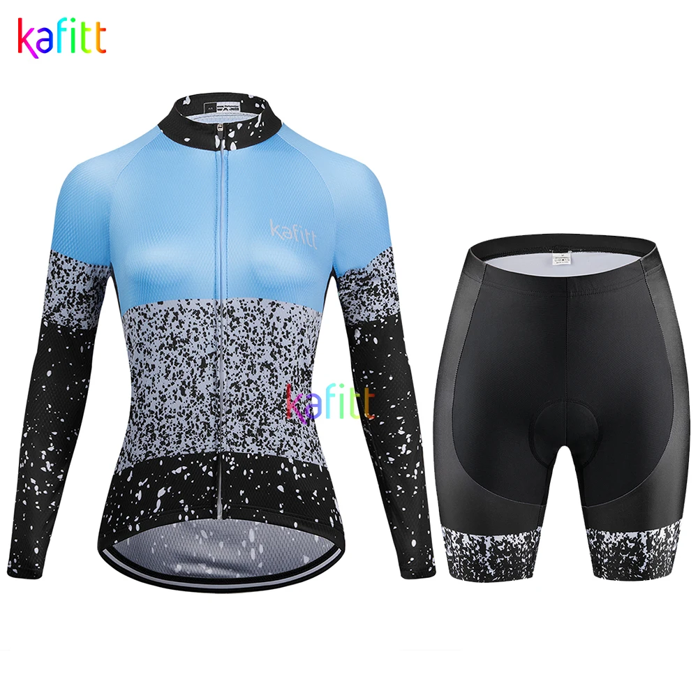 

2023 Kafitt Blue Women‘s Long Sleeve Cycling Jersey Bib Sets Quick-drying Go Pro Macacao Feminino Breathable 20D Gel Pad Summer