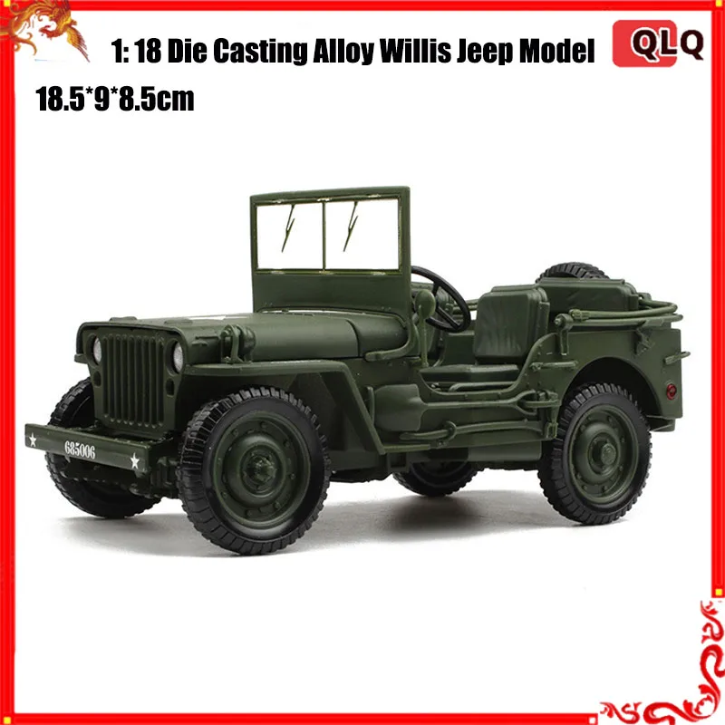 

1:18 литая под давлением модель автомобиля из сплава, модель Willis Jeep, имитация военного командного автомобиля, игрушка в подарок, украшение для рабочего стола в помещении