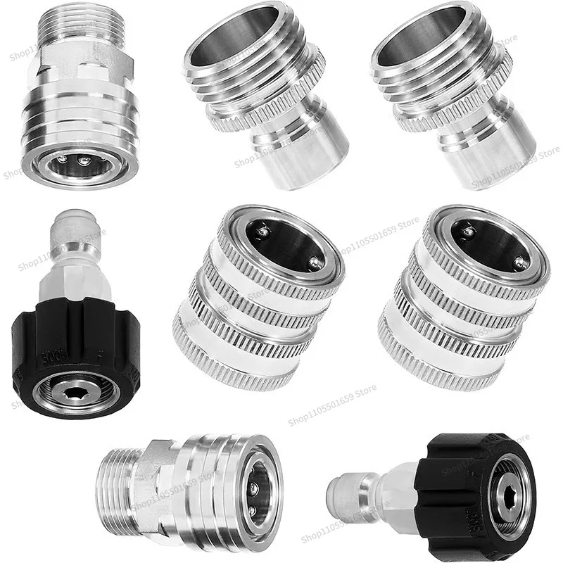 For Stainless Steel Quick Disconnect 8-piece Set, High Pressure Car Washing Machine Rotating Head M22 14mm3/8 Inches 2pcs
