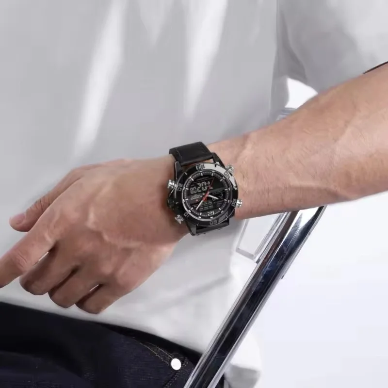 NAVIFORCE 9253L Men's Electronic Quartz Watch Waterproof Night Light Calendar Sports Leather Strap Fashion relojes hombres