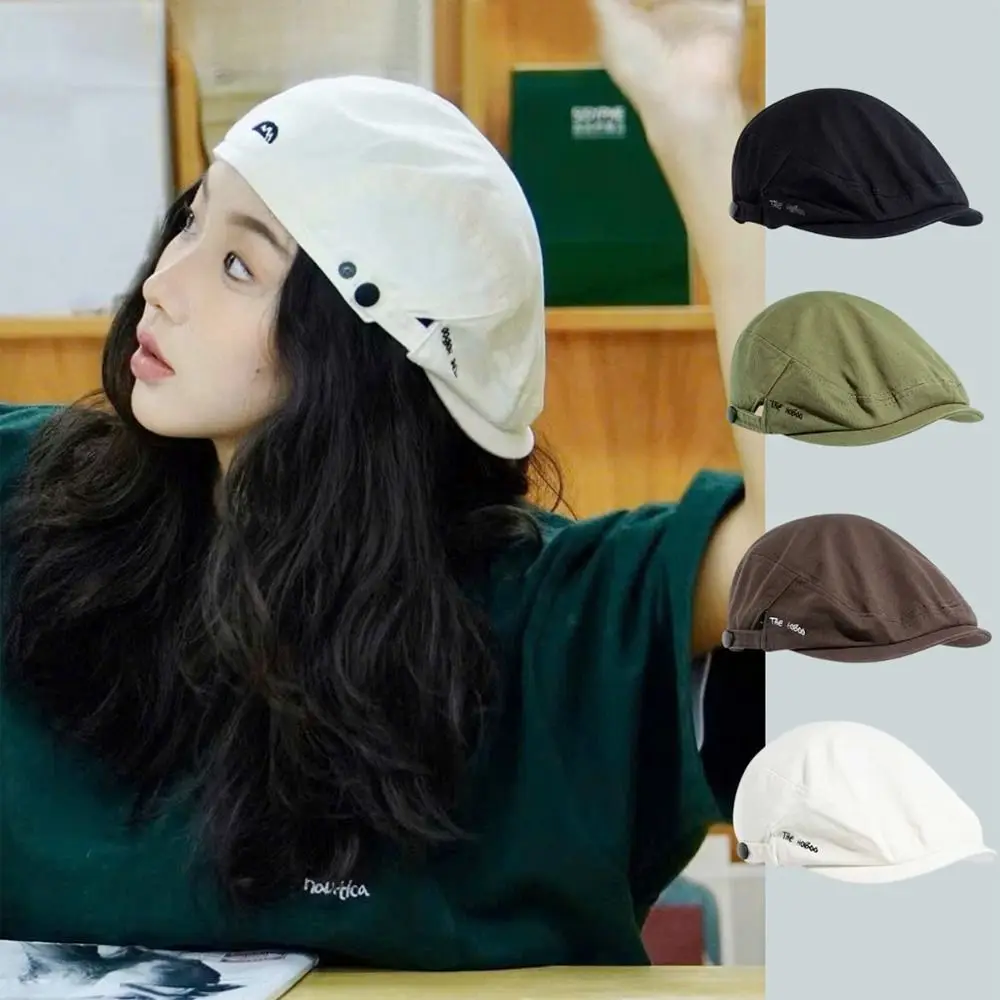 Casual Embroidery Beret Hat Cotton Vintage Newsboy Cap Front Back Wear Soft Gatsby Cap Outdoor