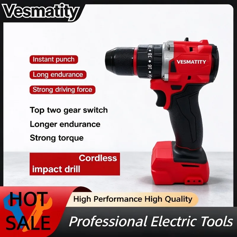 Lithium Electric Drill, Cordless Built-in LED Light, Portable Impact Drill for Home Repair，for Milwaukee Battery pin
