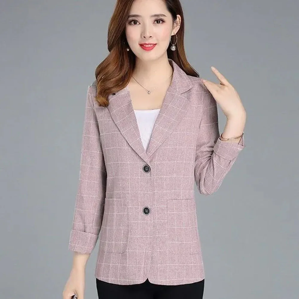 Spring Mom Loose Leisure Suit 2024 New Fashion Middle-aged Lady Slim Temperament Plaid Thin Coat Female Tide.