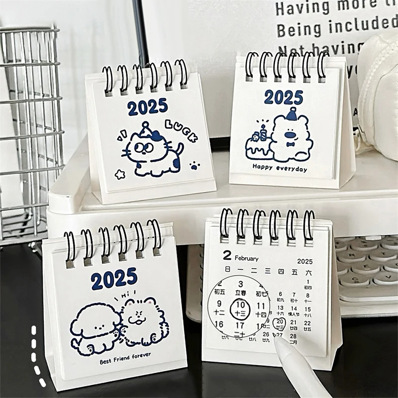 Mini Cartoon Desktop Calendar, Gato, Cão, Urso, Agenda Anual Organizador, Programação Diária, Table Planner, Decoração