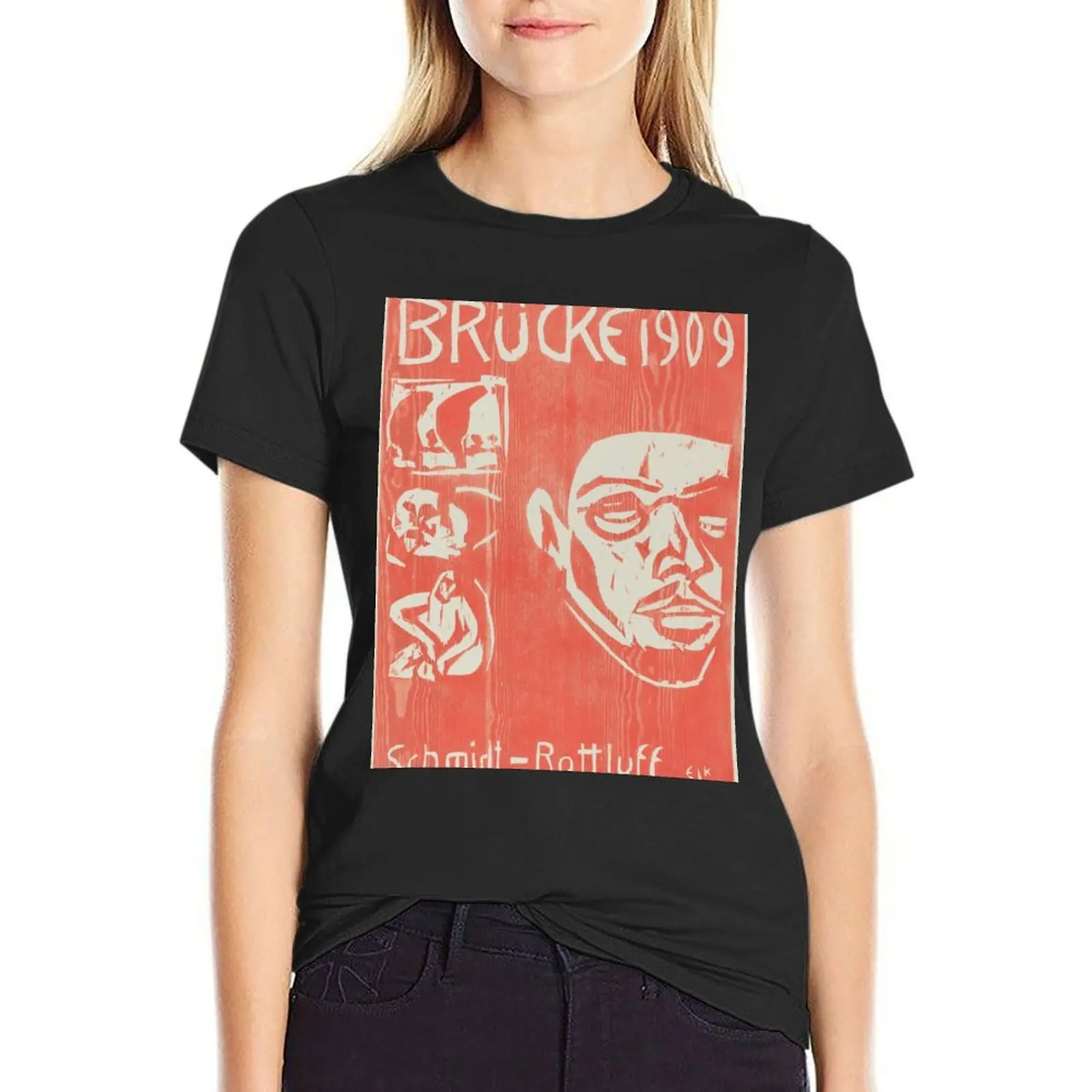 Cover of the Fourth Yearbook of the Artist Group the Brucke (1909) by Ernst Ludwig Kirchner T-Shirt vintage Women clothes