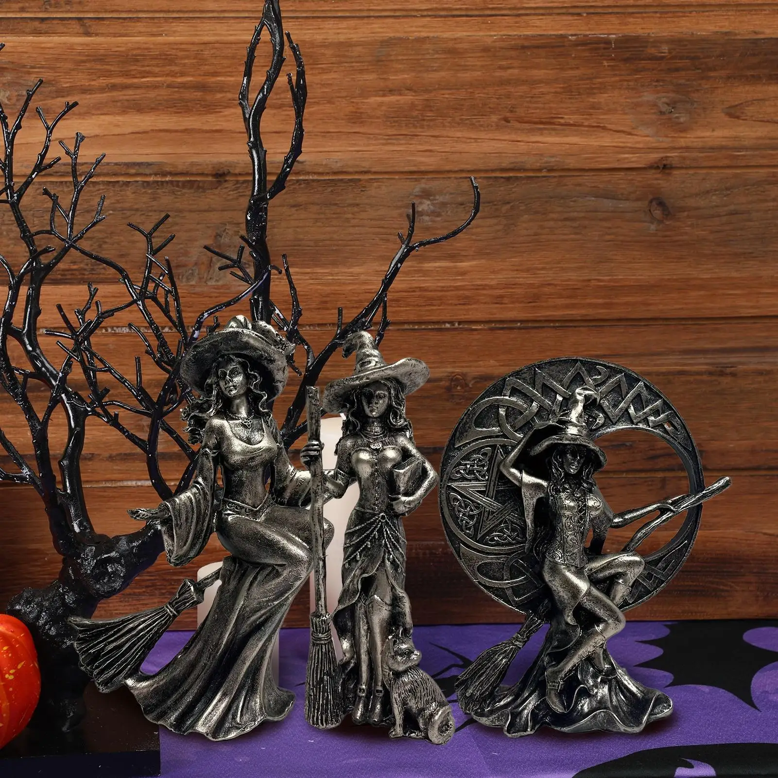 Halloween Witch Figurines Gothic Halloween Resin Figurine Retro Magician Decor Festival Collectible Home Decoration for Desk