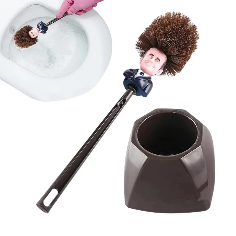 Escobilla de Inodoro con Soporte, Diseño de Emmanuel Macron, Escobilla de Inodoro de Dibujos Animados, Limpiador de Baño Creativo, Regalo Divertido y Original
