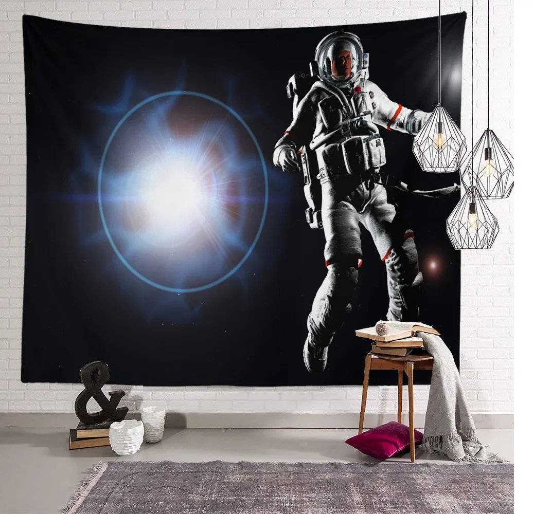 INS Astronaut Tapestry Space Galaxy Blue Tapestry Wall Hanging Spacemen Earth Saturn Wall Decor for Bedroom Living Room Decor