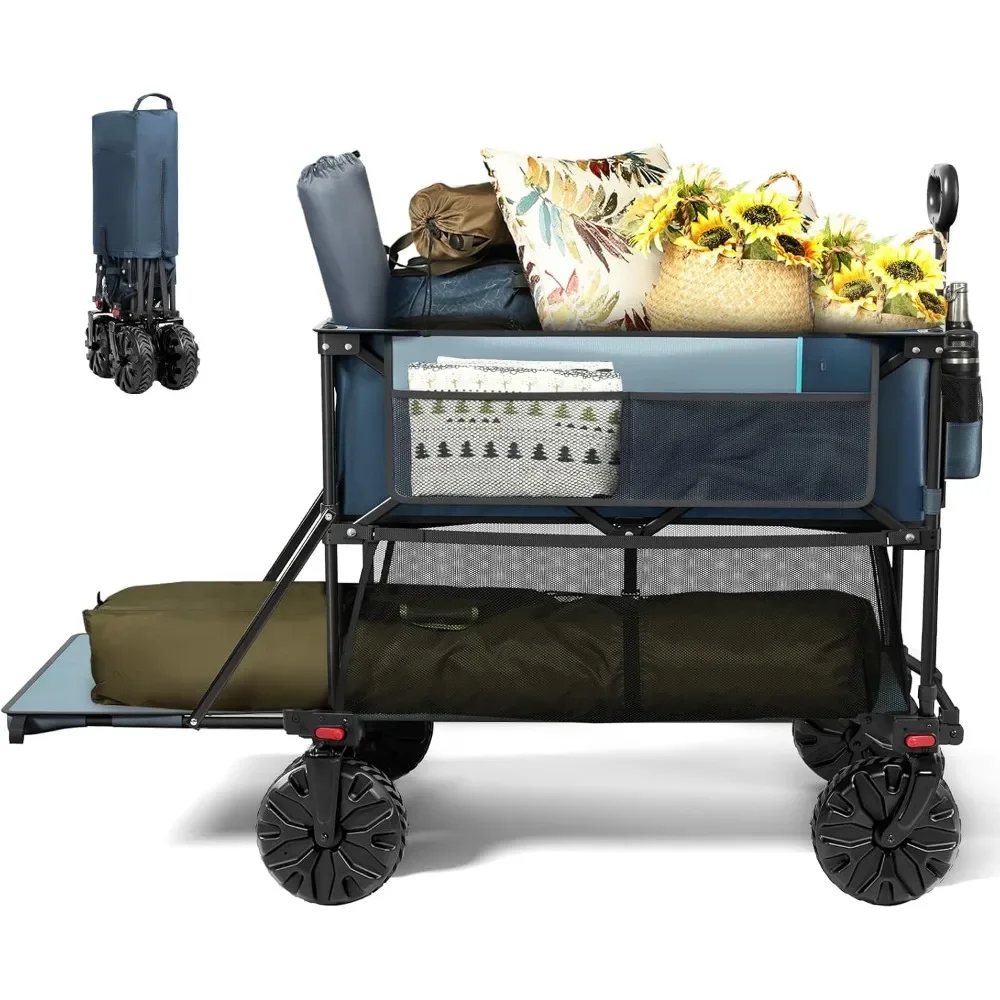 

400L Large Capacity Folding Double Decker Wagon, 54" Extra Long Extender Wagon Cart, 450lbs Heavy Duty