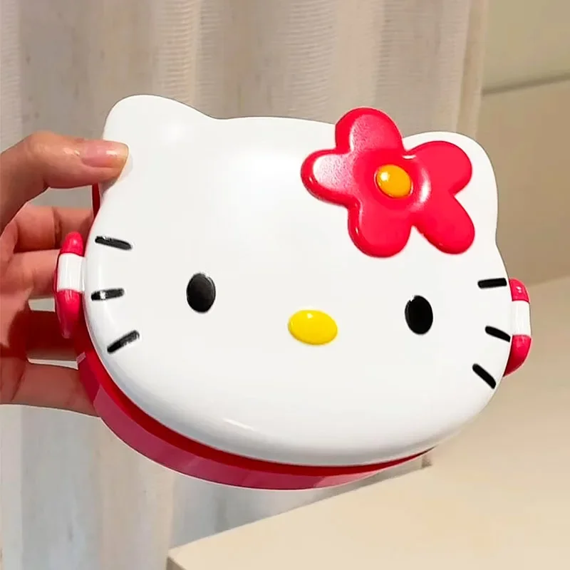 Cute Hello Kitty Shaped Lunch Box Portable Cartoon Bento Box With Spoon Fork Snack Food Storage Container Birthday Present view 3