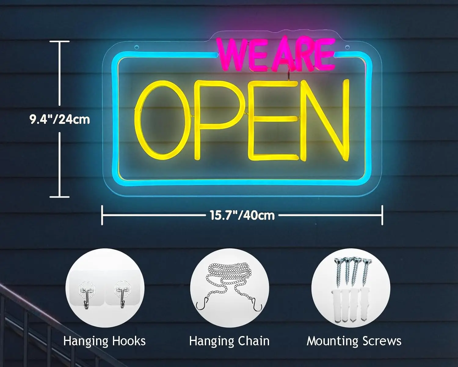 We Are Open Neon Sign LED Neon Light Dimmable Light Up Sign for Window Door Bar Store Coffee Restaurant Hotel Wall Decor