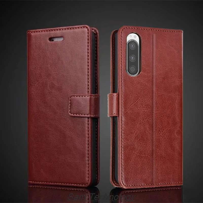 Card Holder Cover Case for Sony Xperia 5 J8210 J8270 J9210 J9260 Pu Leather Flip Cover Retro Wallet Case Business Fundas Coque