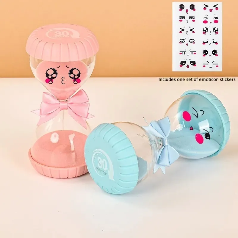 

Striped Hourglass Timer Self-sticker Expression Pack for Kids Learning Time Quicksand Bottle Ornament Anti-drop Creative