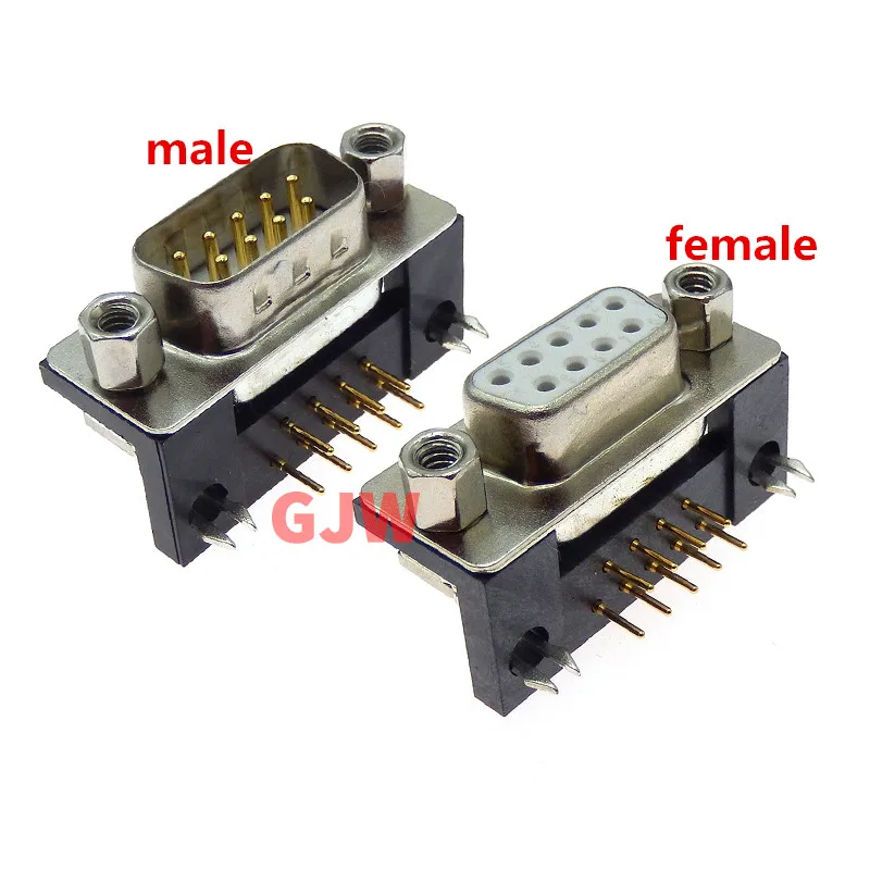 1PCS 3U Gold Plated Solid Pin DR9 MALE feMALE PCB Mount serial port CONNECTOR RIGHT ANGLE DB9 D-Sub RS232 COM CONNECTORS Adapter