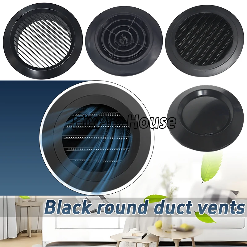 75-200mm Black Air Vent ABS Ventilation Grille Cover Round Rotary for Ducting Ceiling Wall Hole RV Air Outlet Fresh System