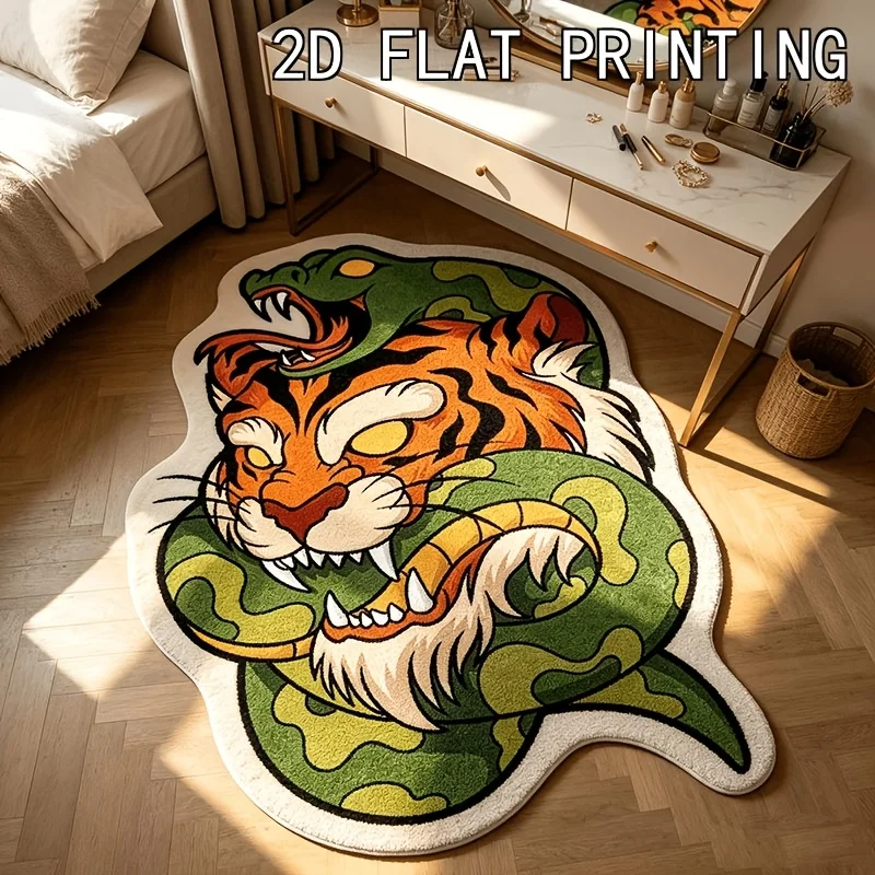 VIKAMA Tiger Snake Shaped Area Rug,Non‑Slip Floor Mat,Unique Animal Fight Irregular Carpet for Bedroom Living Room Home Decor