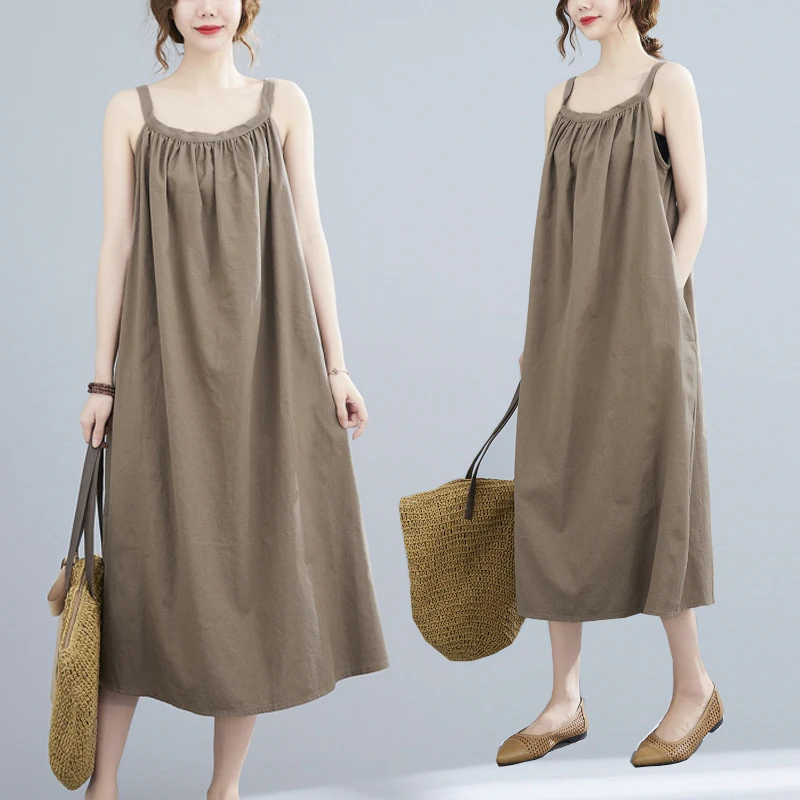 

Летняя хлопково-льняная длинная юбка Dr, женская возрастная плиссированная длинная юбка со складками, закрывающая живот, корейская Sle Commute Faion