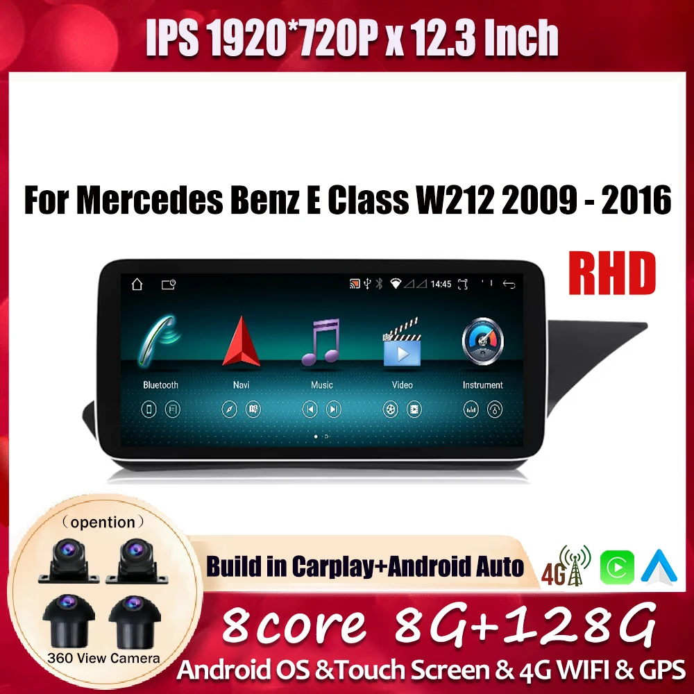 

12.3" Right Hand Drive HD Screen WIFI For Mercedes Benz E Class W212 2009 - 2016 carplay GPS Player Video Navigation Multimedia