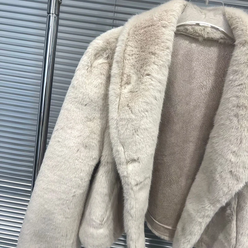 KBQ سترات بسيطة مقسمة صلبة للنساء طية صدر السترة بأكمام طويلة وأزرار مرقعة سترات من الفرو المقلد نمط عصري نسائي جديد #5