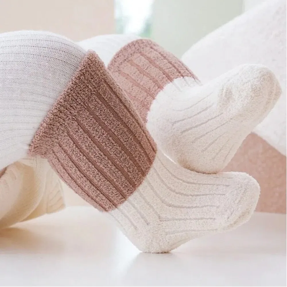 

3Pairs Soft 0-3Year Coral Velvet Socks Thermal Footwear Thick Mid Tube Sock Loose Mouth Winter Socks Winter