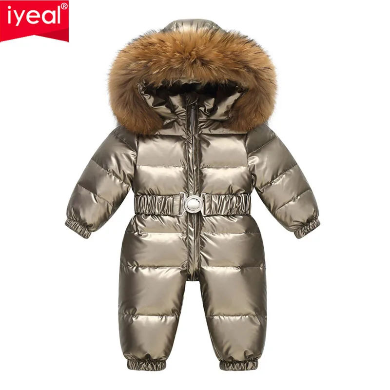 IYEAL    2025 Warm Waterproof Snow Wear Children Down Coats Hooded Fur Baby Boys Girls Ski Suit Winter no-wash fabric Jumpsuit