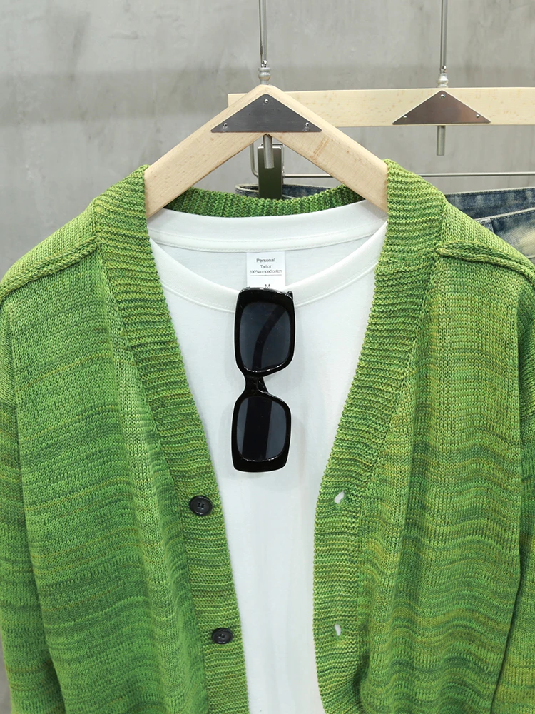 

Весенне-осенний мужской открытый кардиган-свитер, повседневный модный свободный американский свитер V-Ne Long Sve, вязаный свободный крой, корейская версия...