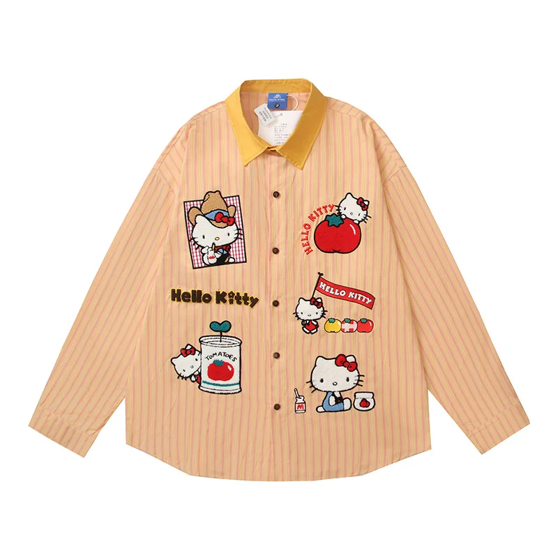 

Supzoom 2025 New Arrival Top Fashion Autumn And Winter Brand Clothing Embroidery HelloKitty Turn-down Collar Casual Shirts