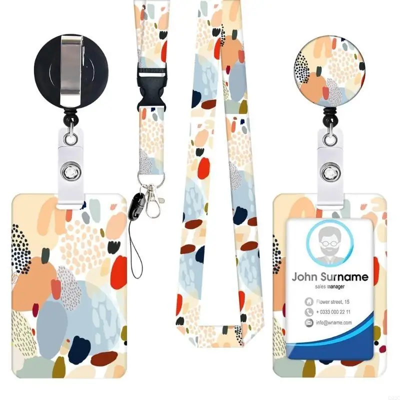 Oil Painting Retractable Badge Holder Lanyard Card Holder Neck Strap Card Case K92C