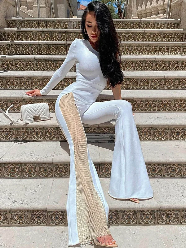 

Sexy Faionable Lace Splice See-tough Slim-fit One-piece Pants Street Sle Mid-waist Long Pants Thin Model Chinese Made
