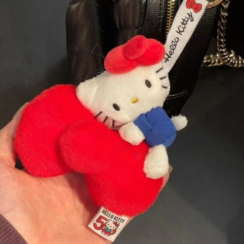 

Kawaii Sanrio 50-летие плюшевый брелок красный бант мультфильм «Hello Kitty» кулон брелок с бантом украшение для рюкзака подарок для девочки