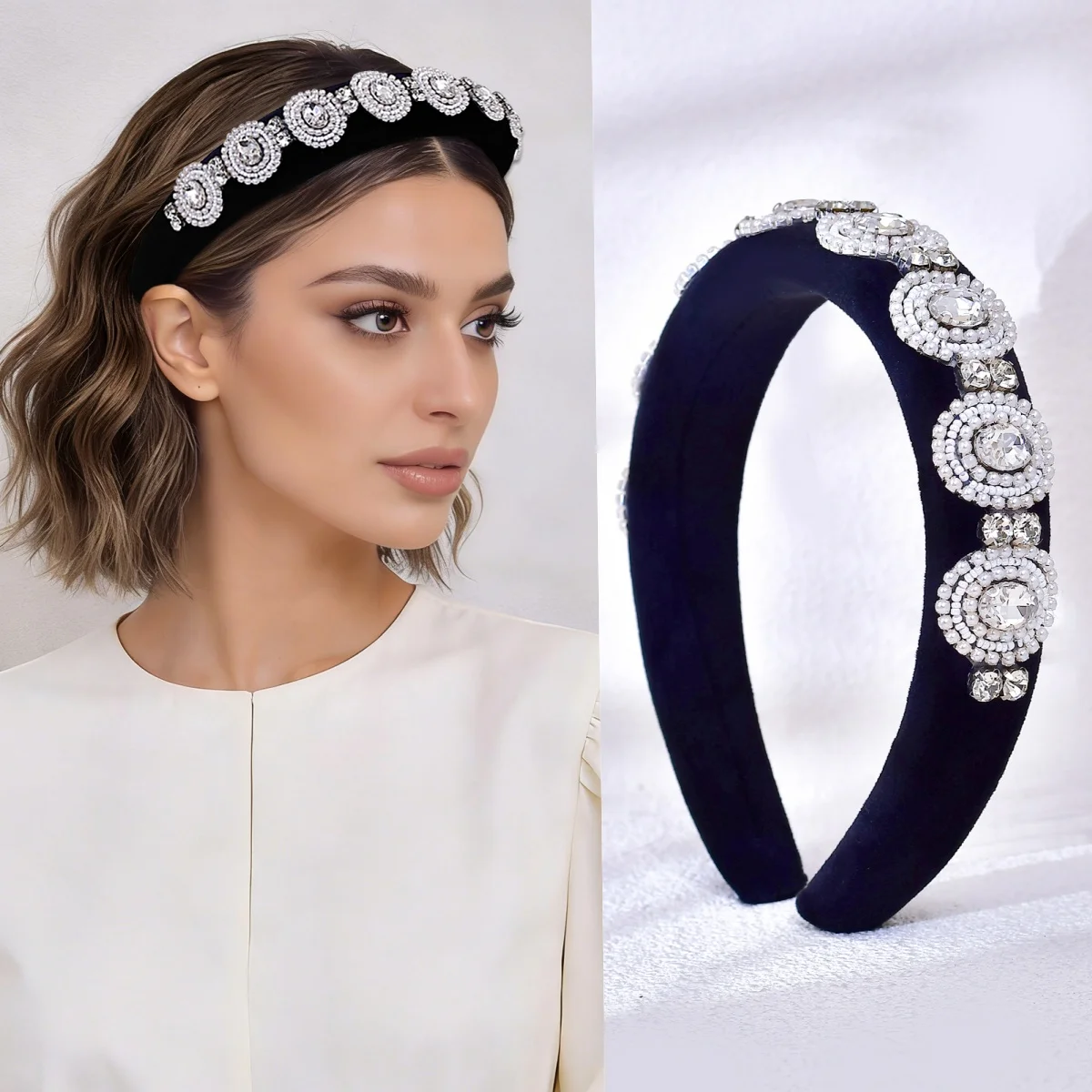 

Stylish New Hairband, Sparkling Rhinestone Beaded Sponge Headband, Versatile Everyday Party Accessory SA09