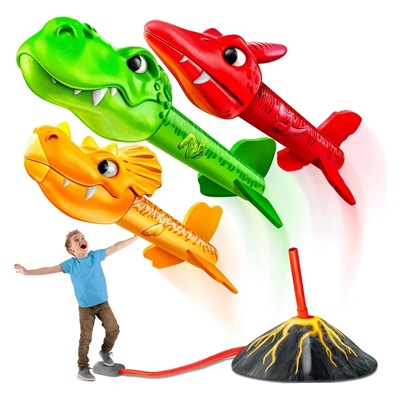 Kids Outdoor Flying Toy: Volcano Powered Launch Dinosaur Rocket, Safe Soft Foam Flying Dragon Party Favors