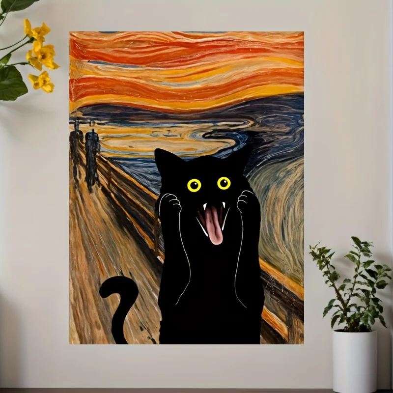 1pc frameless Canvas Painting 1pc Frameless Painting Funny Screaming Cat Art Canvas Painting, Minimalist Poster, Unique Creative