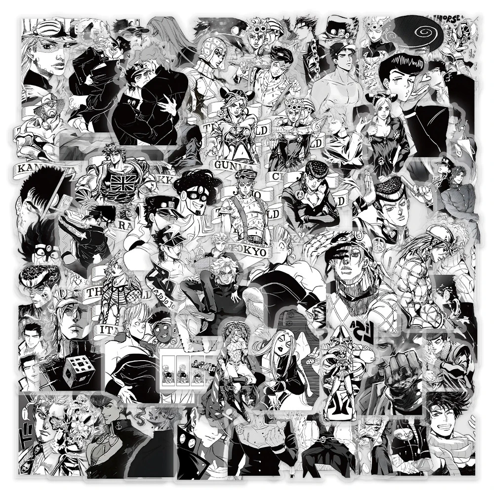 10/30/60pcs Anime Black White Jojos Bizarre Adventure Stickers Cartoon Manga Decals for Notebook Helmet Phone Cool Sticker Decor