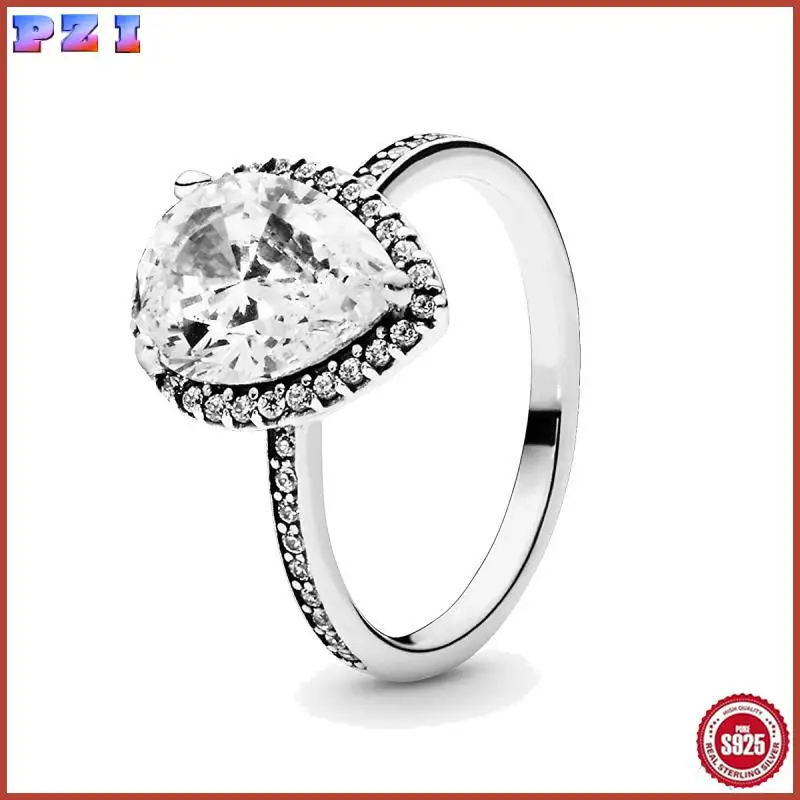 Anillo clásico de Plata de Ley 925 con dije deslumbrante para mujer, corona en forma de corazón, joyería ligera de lujo con temperamento, regalo