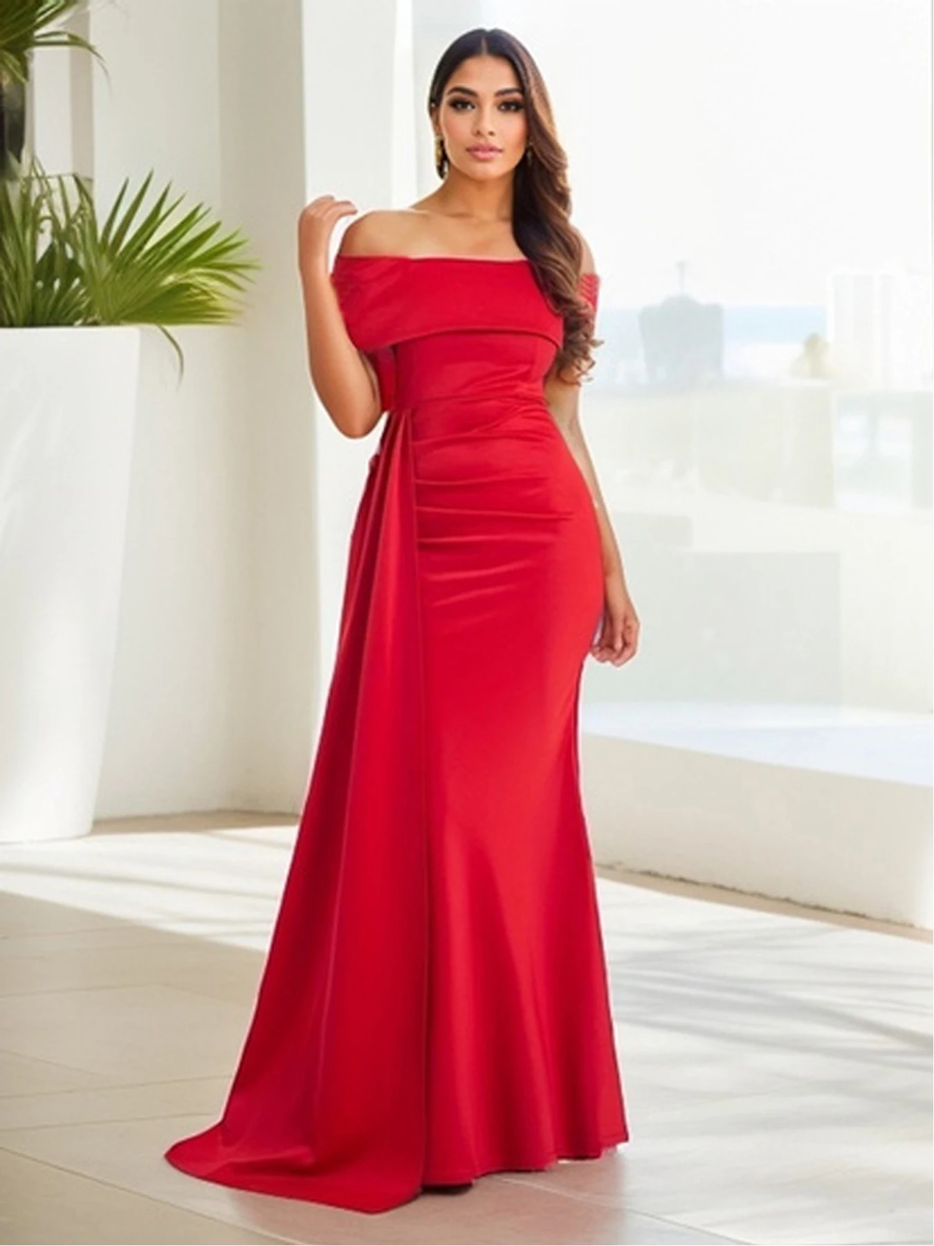 Romagic Women Slash Neck Sexy Cocktail Prom Dress Evening Strapless Stretch Bodycon With Ribbon Wedding Party Maxi Dresses 2025